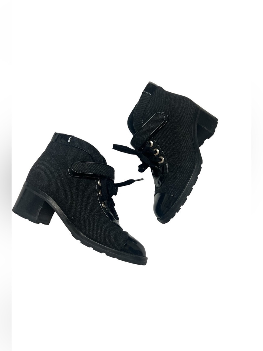 Chanel Runway Wool Moto Lace Up Boots 2008 Black